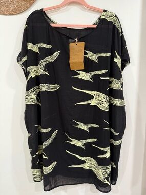Black & Pale Yellow Bird-Print Women's Dress